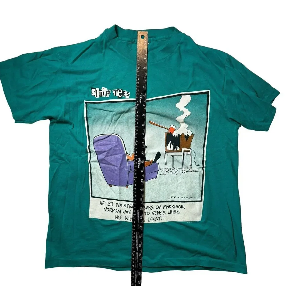 Vintage 80's Strip Tees Comic T-shirt Teal S/M‎ - Picture 4 of 4